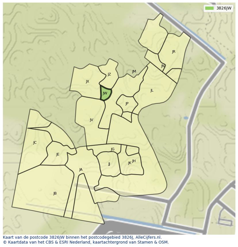 Afbeelding van het postcodegebied 3826 JW op de kaart.