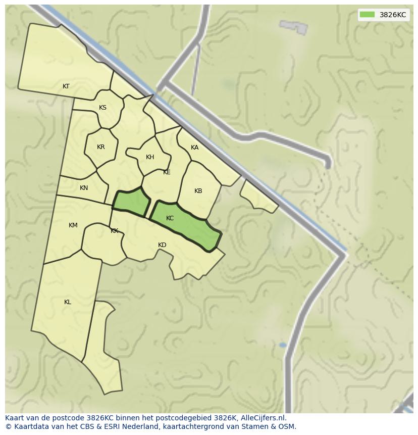 Afbeelding van het postcodegebied 3826 KC op de kaart.