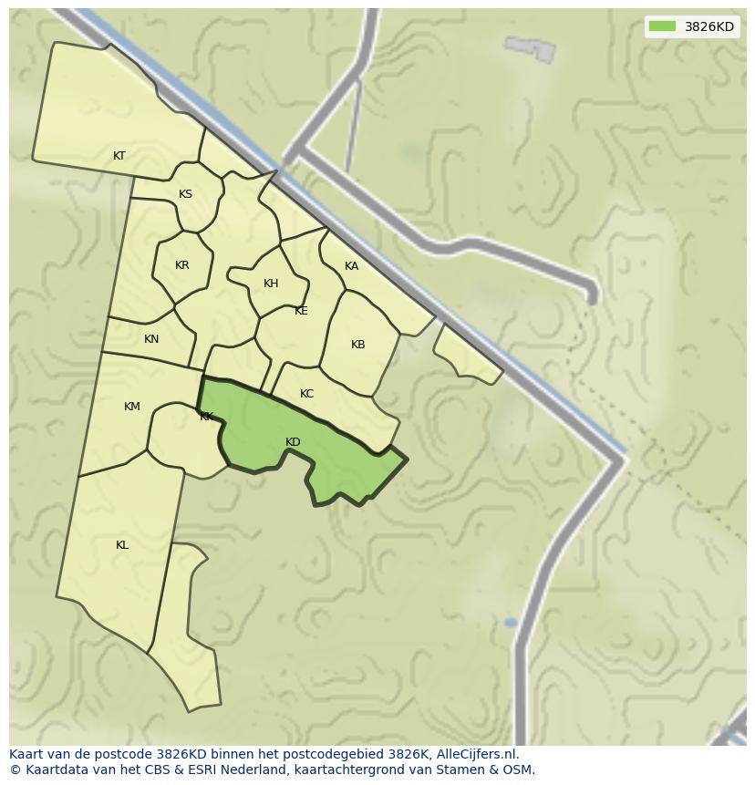 Afbeelding van het postcodegebied 3826 KD op de kaart.