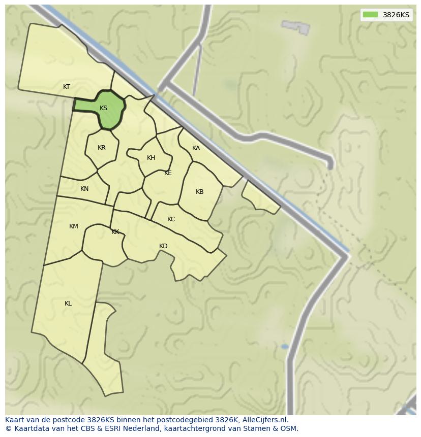 Afbeelding van het postcodegebied 3826 KS op de kaart.