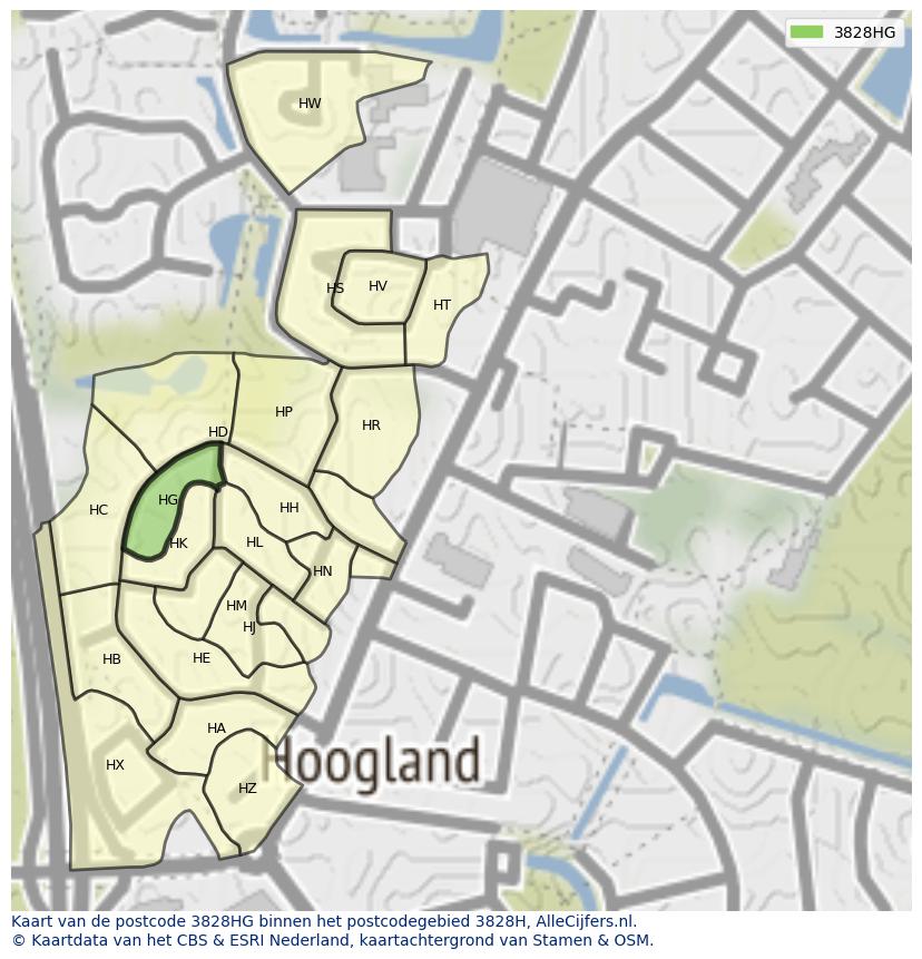 Afbeelding van het postcodegebied 3828 HG op de kaart.