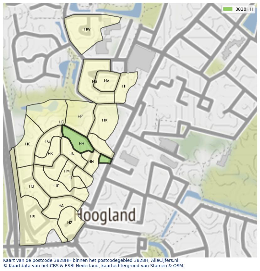Afbeelding van het postcodegebied 3828 HH op de kaart.