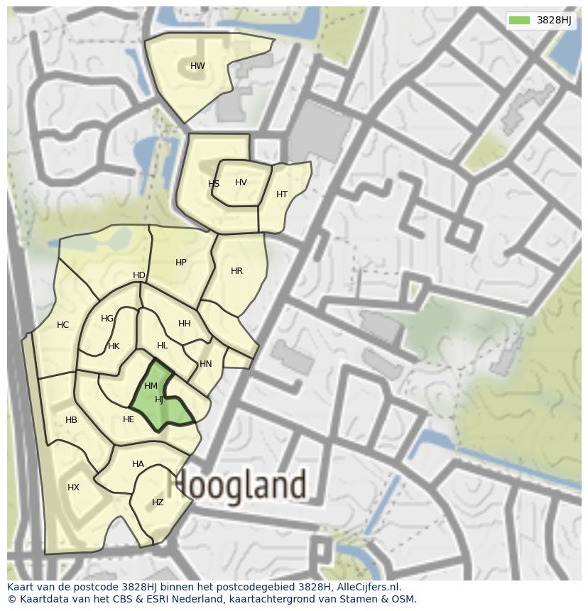 Afbeelding van het postcodegebied 3828 HJ op de kaart.