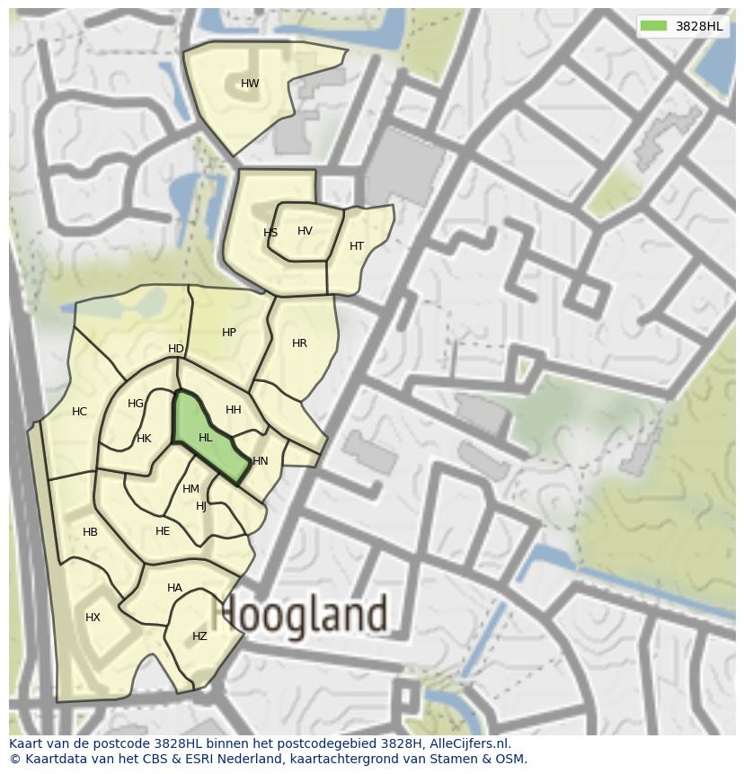 Afbeelding van het postcodegebied 3828 HL op de kaart.