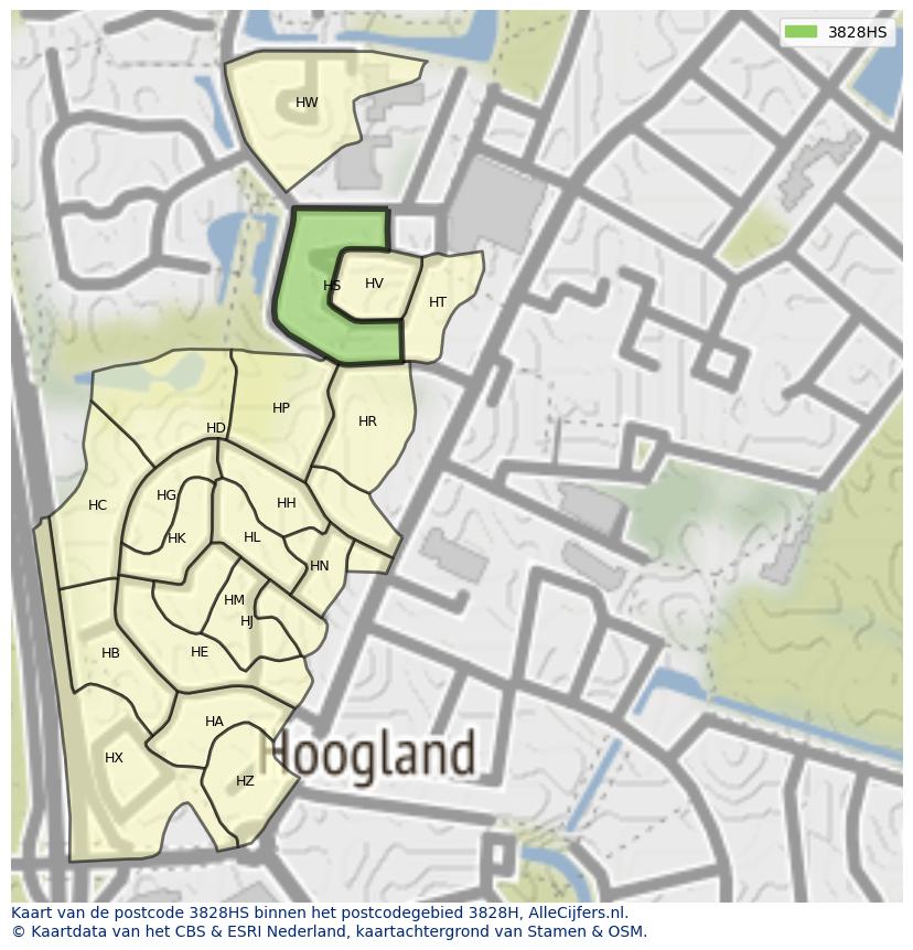 Afbeelding van het postcodegebied 3828 HS op de kaart.