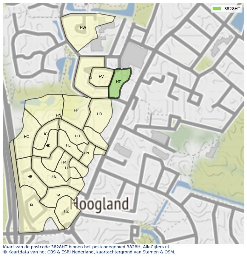 Afbeelding van het postcodegebied 3828 HT op de kaart.