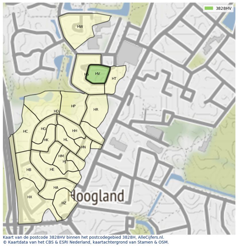 Afbeelding van het postcodegebied 3828 HV op de kaart.