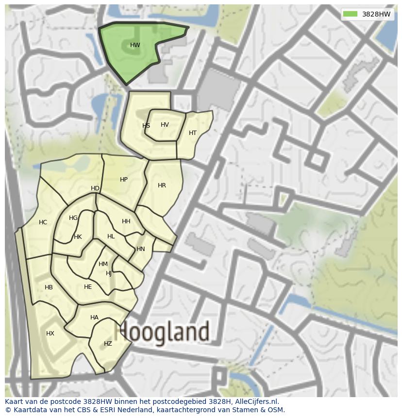 Afbeelding van het postcodegebied 3828 HW op de kaart.
