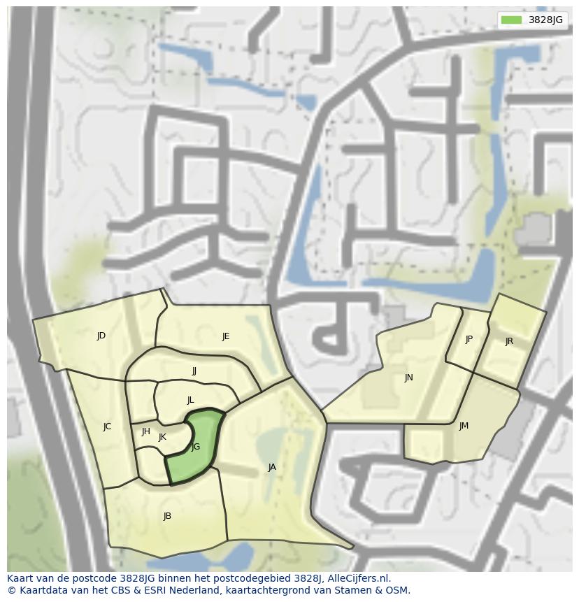 Afbeelding van het postcodegebied 3828 JG op de kaart.
