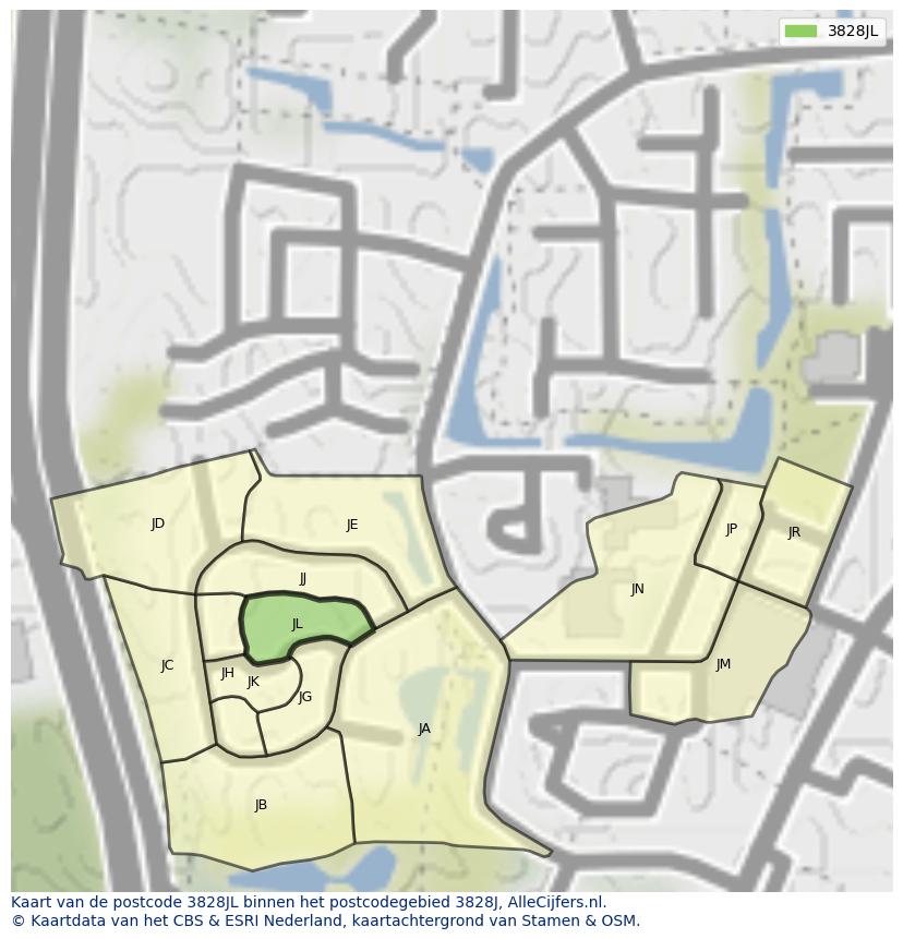 Afbeelding van het postcodegebied 3828 JL op de kaart.