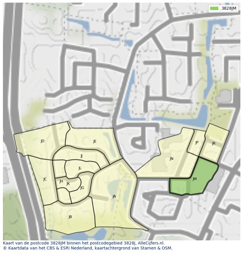 Afbeelding van het postcodegebied 3828 JM op de kaart.