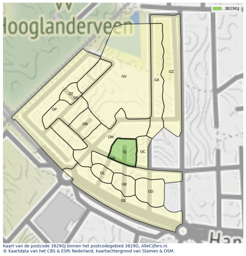 Afbeelding van het postcodegebied 3829 GJ op de kaart.