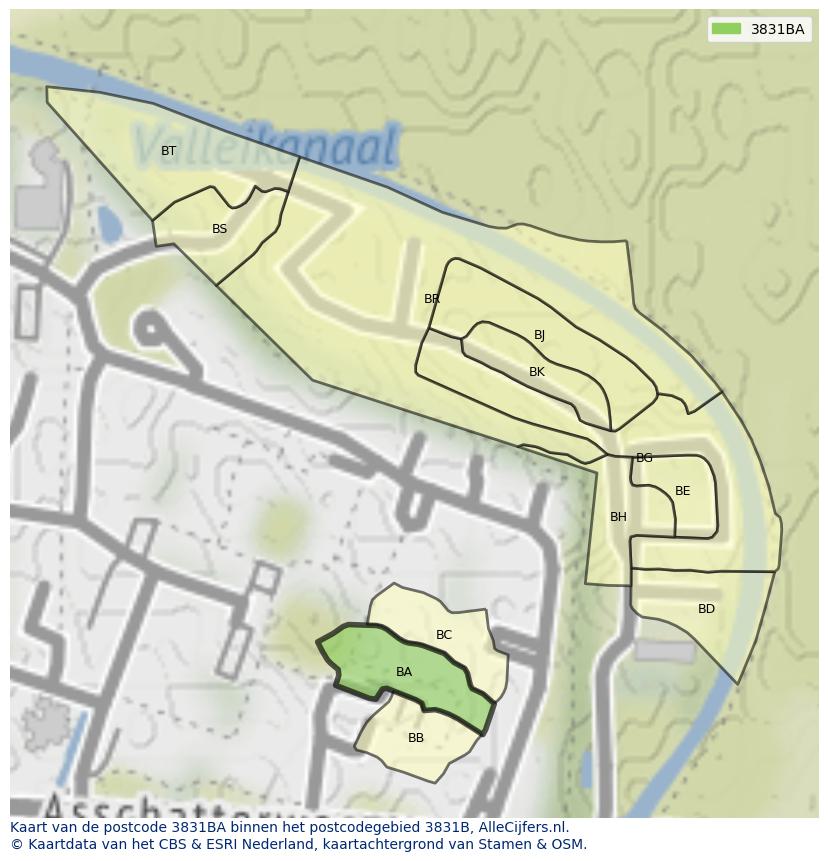 Afbeelding van het postcodegebied 3831 BA op de kaart.