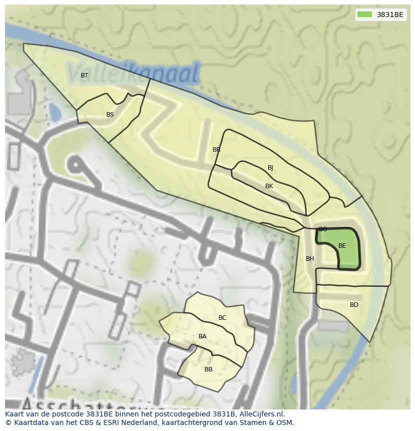 Afbeelding van het postcodegebied 3831 BE op de kaart.