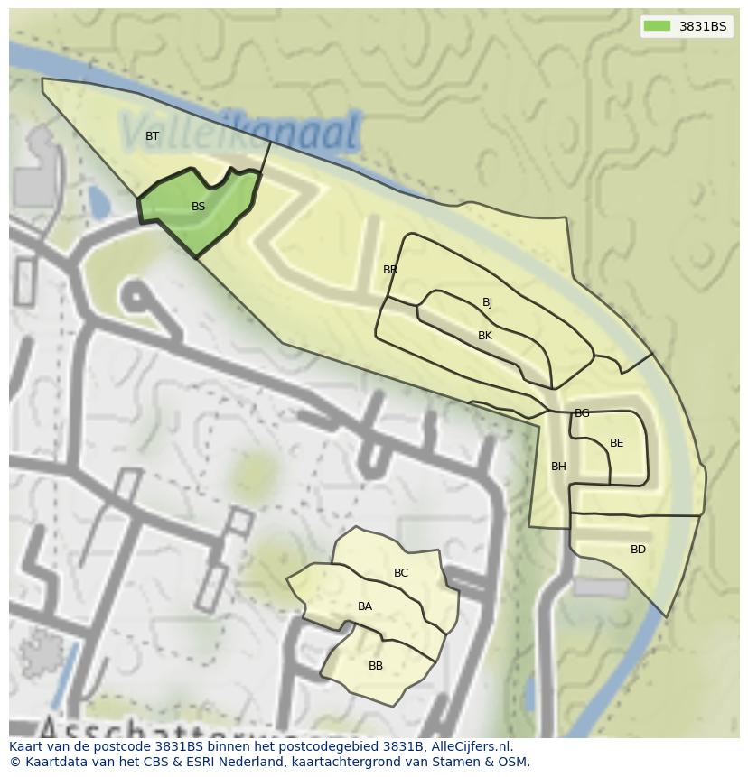 Afbeelding van het postcodegebied 3831 BS op de kaart.