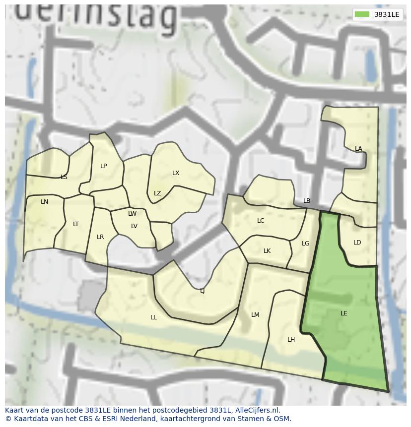 Afbeelding van het postcodegebied 3831 LE op de kaart.