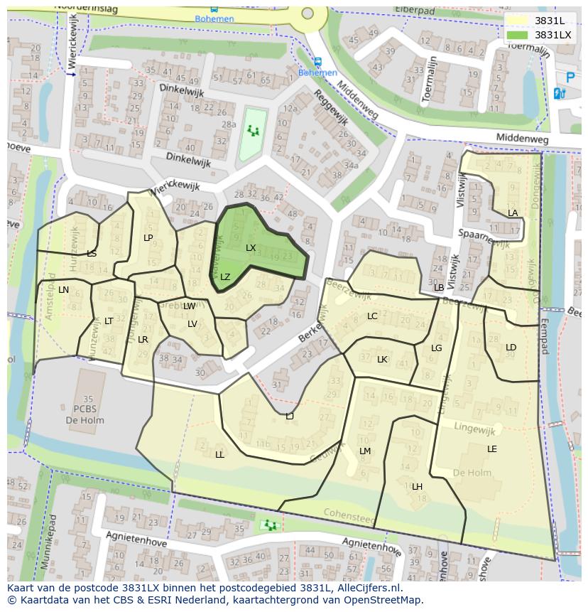 Afbeelding van het postcodegebied 3831 LX op de kaart.