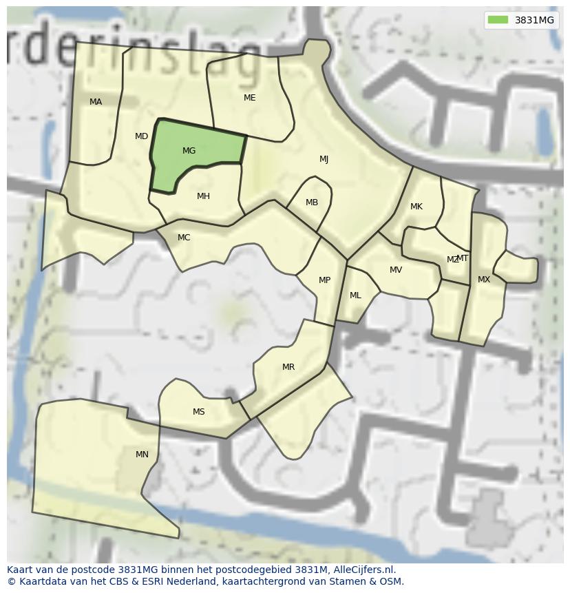 Afbeelding van het postcodegebied 3831 MG op de kaart.
