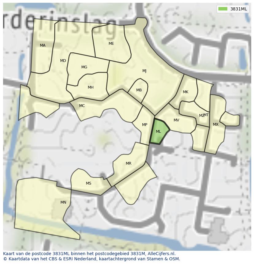 Afbeelding van het postcodegebied 3831 ML op de kaart.