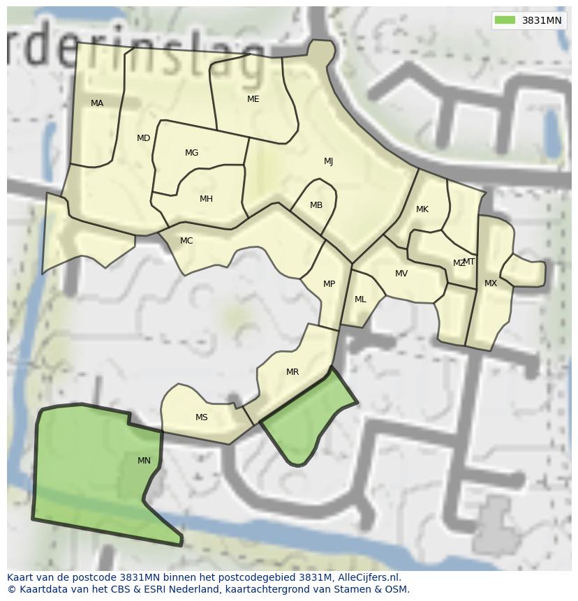 Afbeelding van het postcodegebied 3831 MN op de kaart.