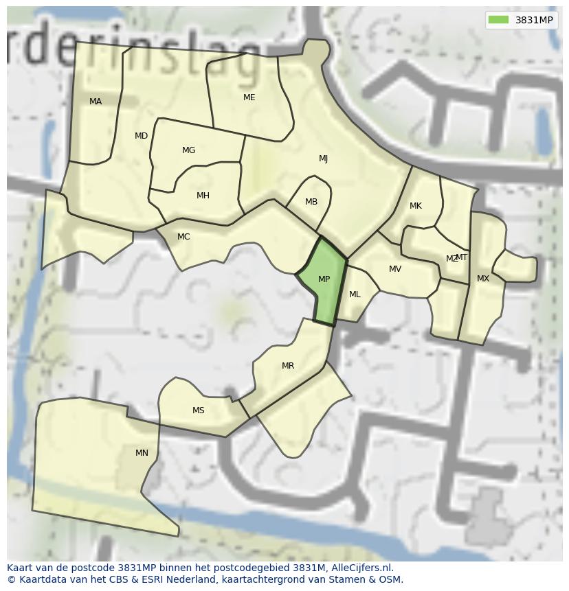 Afbeelding van het postcodegebied 3831 MP op de kaart.
