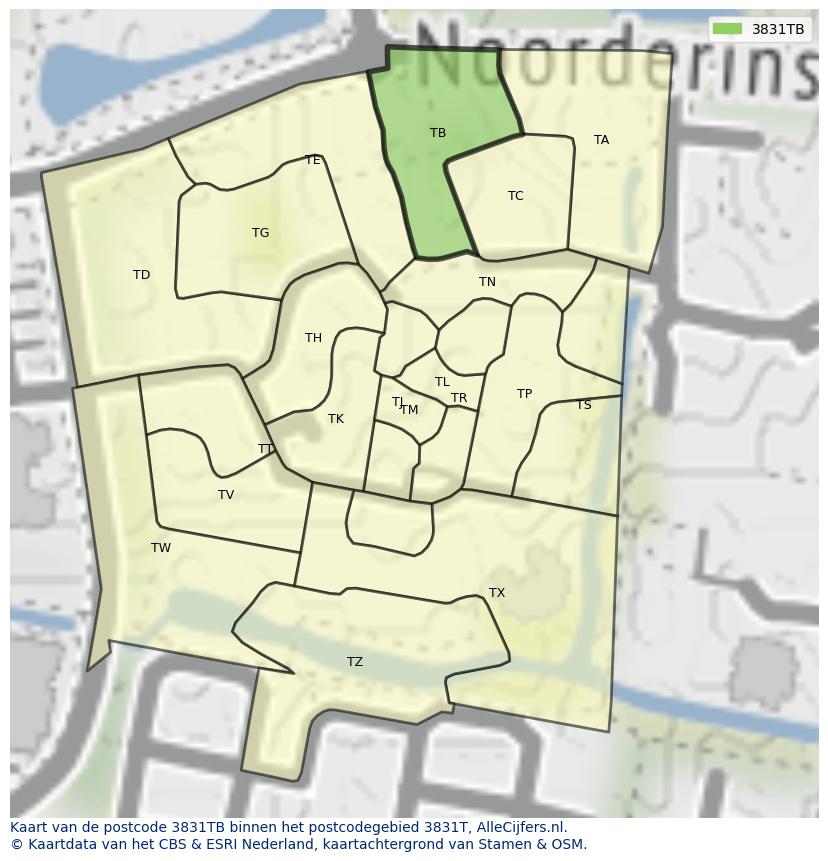 Afbeelding van het postcodegebied 3831 TB op de kaart.