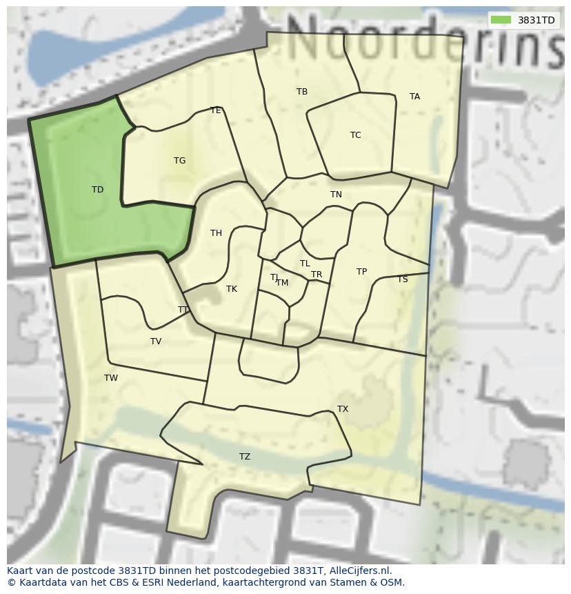 Afbeelding van het postcodegebied 3831 TD op de kaart.
