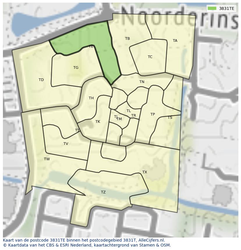 Afbeelding van het postcodegebied 3831 TE op de kaart.