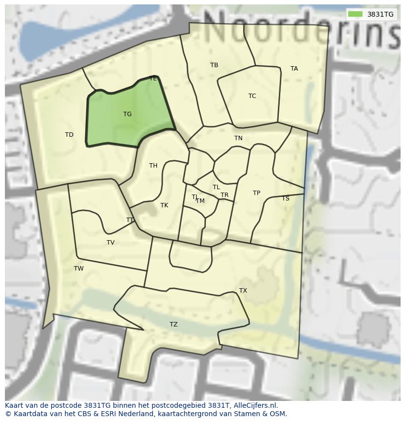 Afbeelding van het postcodegebied 3831 TG op de kaart.