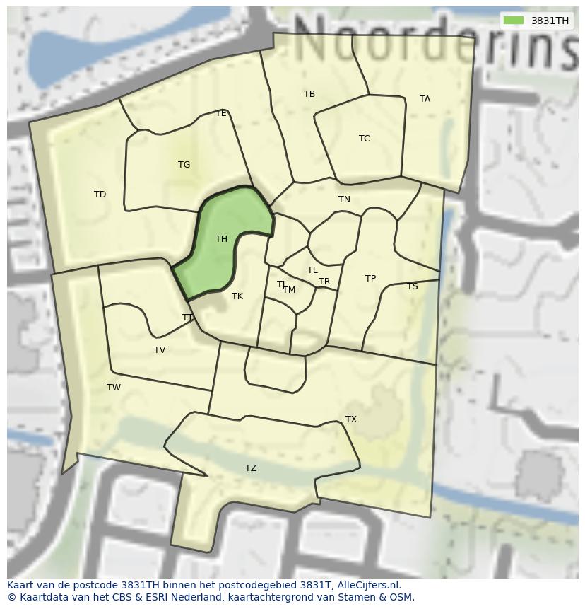 Afbeelding van het postcodegebied 3831 TH op de kaart.