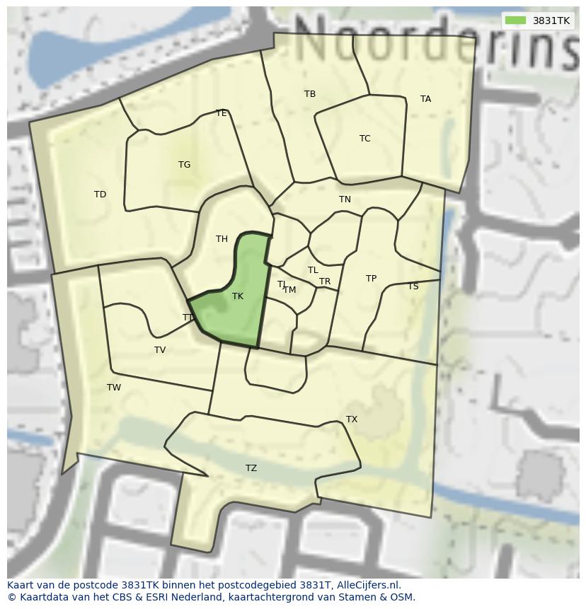 Afbeelding van het postcodegebied 3831 TK op de kaart.