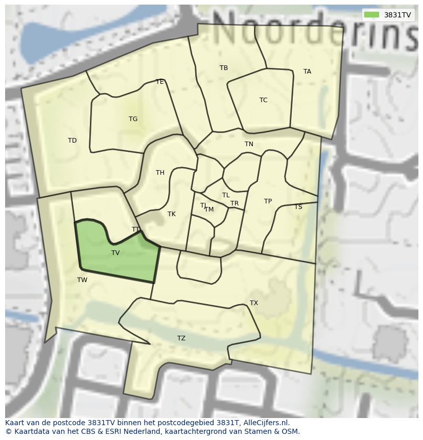 Afbeelding van het postcodegebied 3831 TV op de kaart.