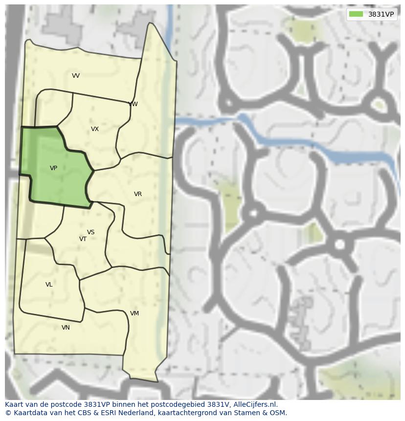 Afbeelding van het postcodegebied 3831 VP op de kaart.