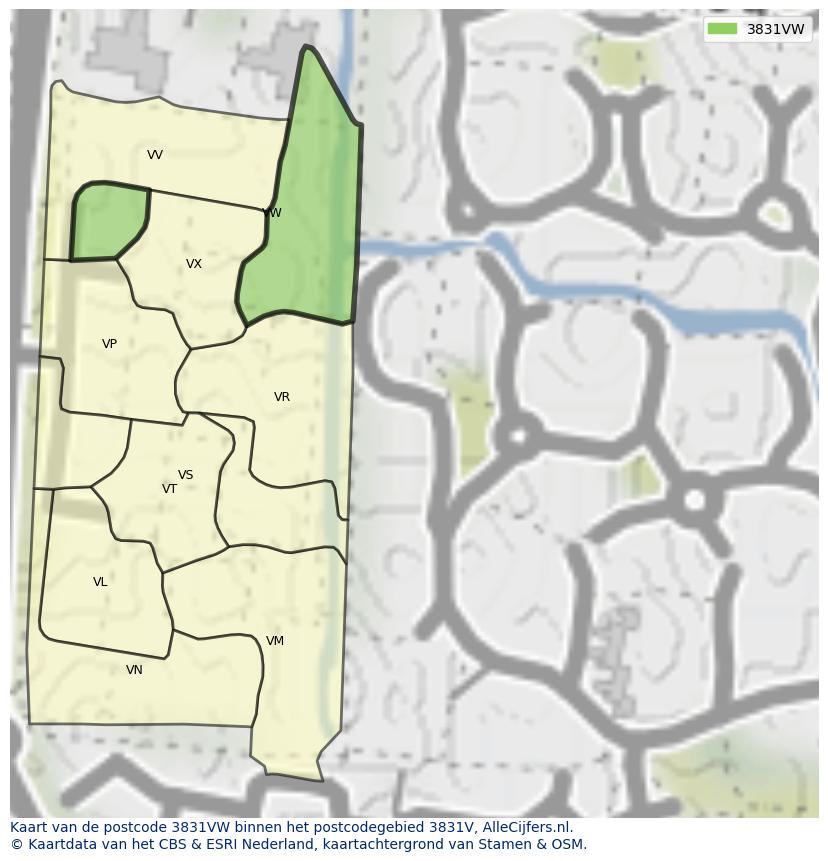 Afbeelding van het postcodegebied 3831 VW op de kaart.