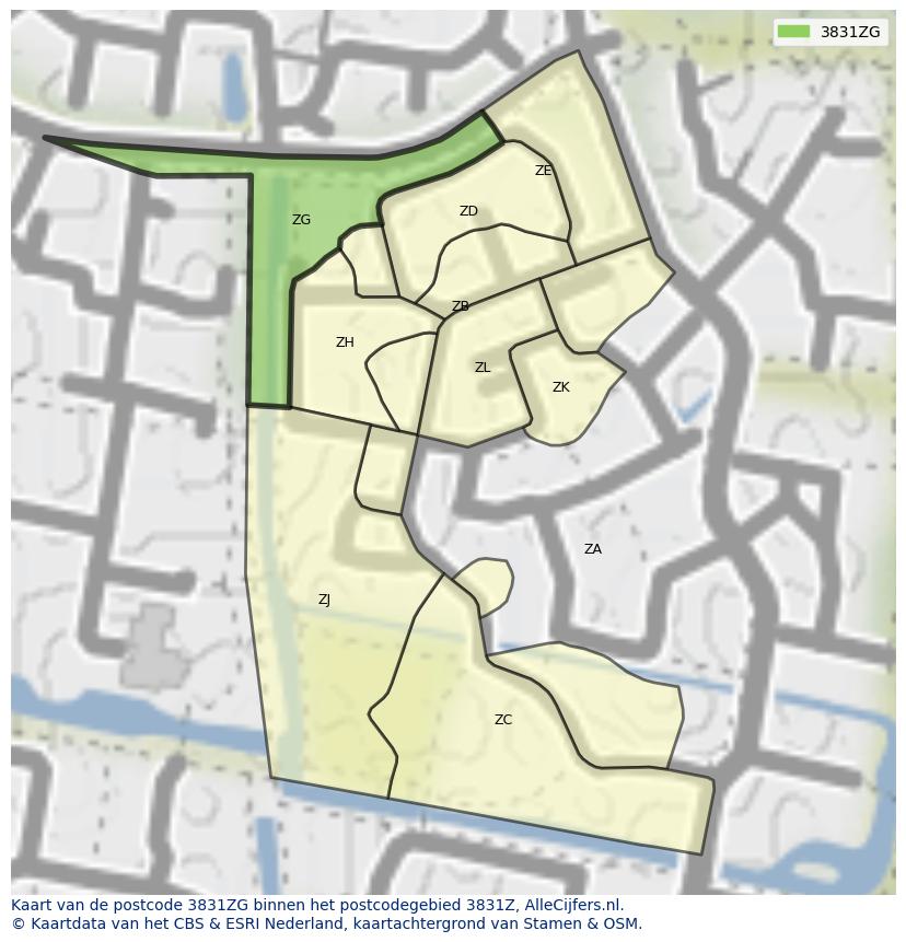Afbeelding van het postcodegebied 3831 ZG op de kaart.