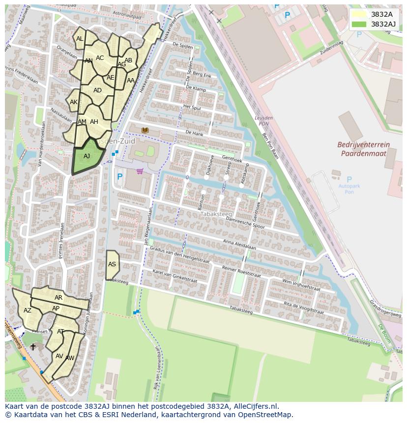 Afbeelding van het postcodegebied 3832 AJ op de kaart.