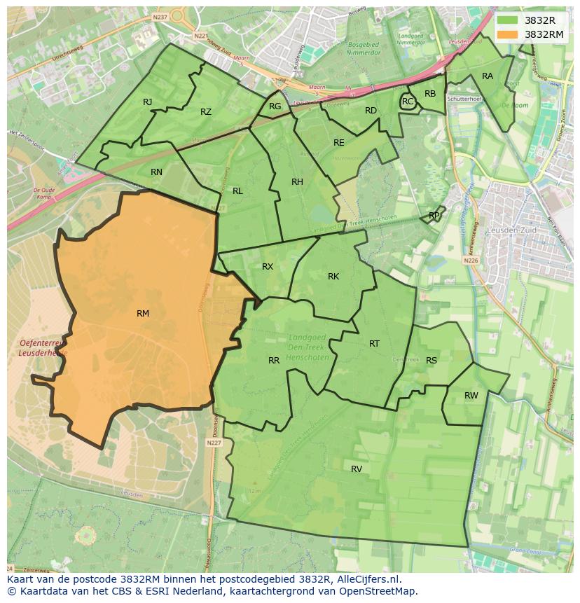 Afbeelding van het postcodegebied 3832 RM op de kaart.