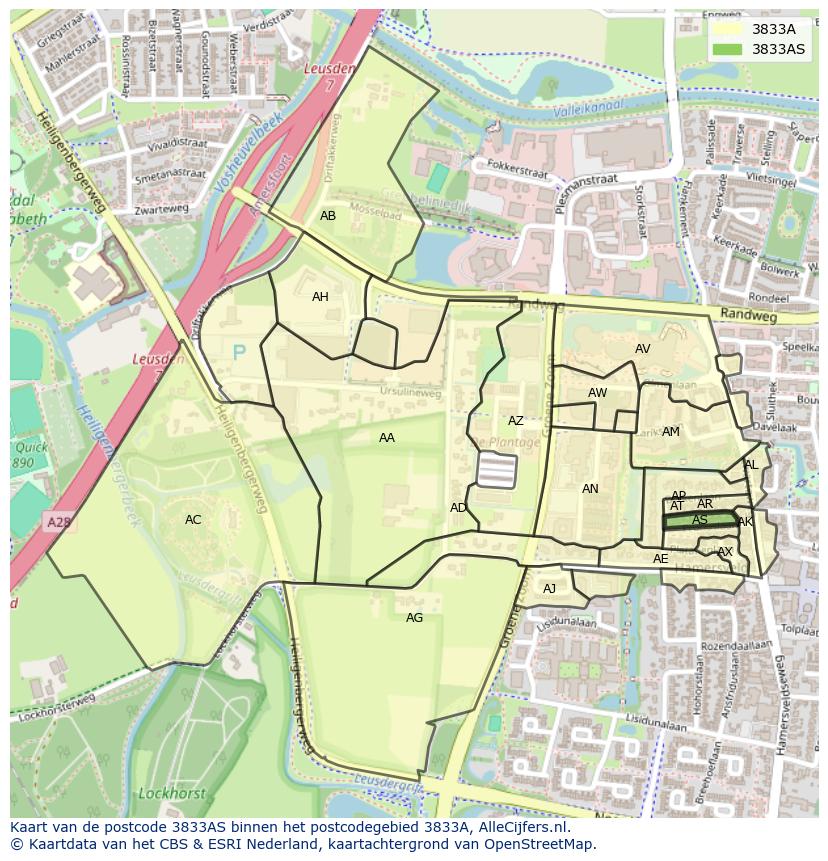 Afbeelding van het postcodegebied 3833 AS op de kaart.