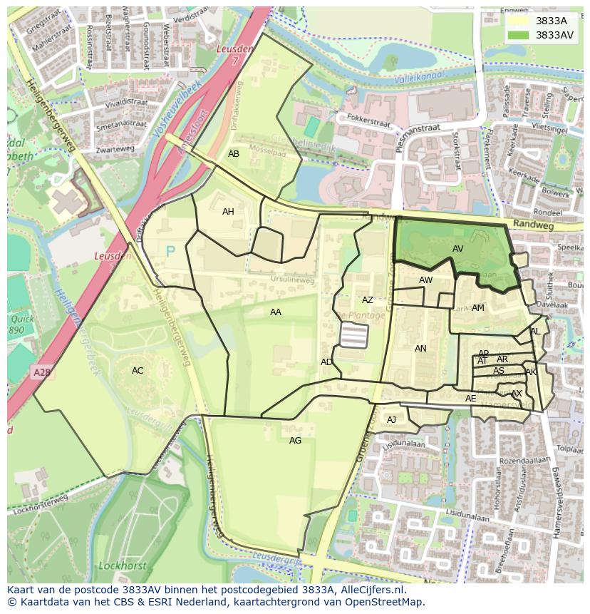 Afbeelding van het postcodegebied 3833 AV op de kaart.