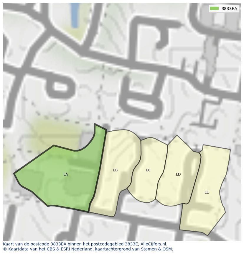 Afbeelding van het postcodegebied 3833 EA op de kaart.