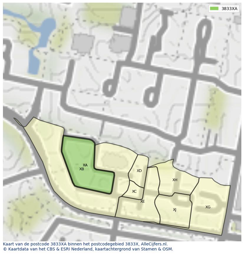 Afbeelding van het postcodegebied 3833 XA op de kaart.