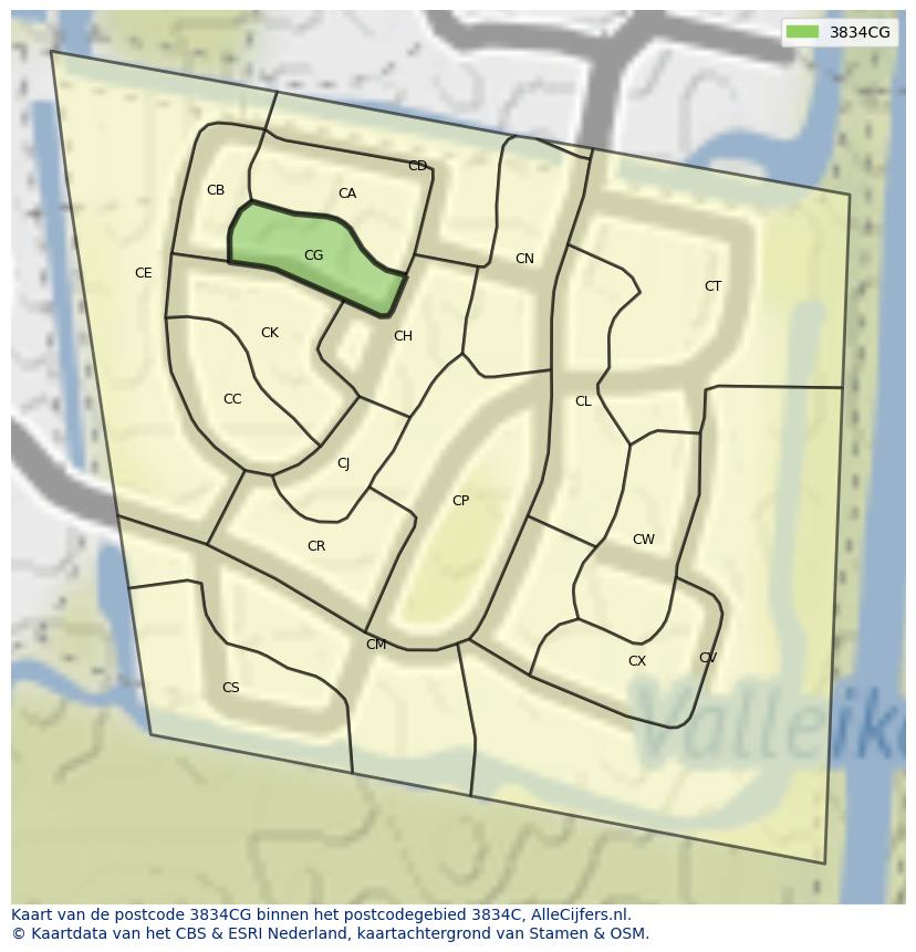 Afbeelding van het postcodegebied 3834 CG op de kaart.