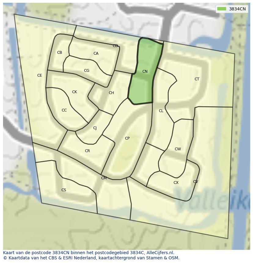 Afbeelding van het postcodegebied 3834 CN op de kaart.