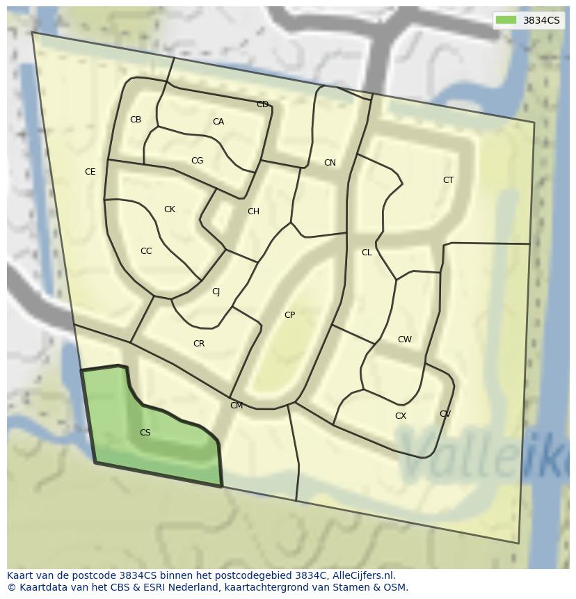 Afbeelding van het postcodegebied 3834 CS op de kaart.