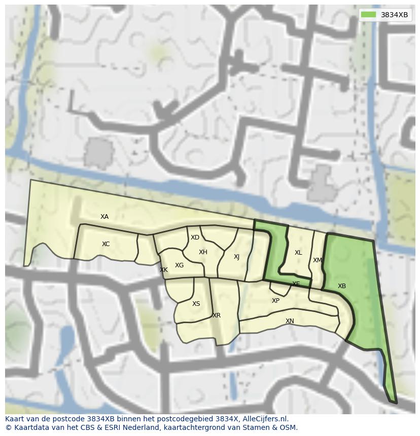 Afbeelding van het postcodegebied 3834 XB op de kaart.