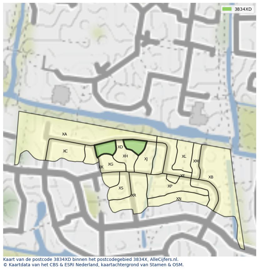 Afbeelding van het postcodegebied 3834 XD op de kaart.