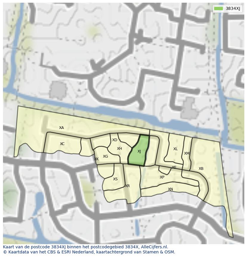 Afbeelding van het postcodegebied 3834 XJ op de kaart.