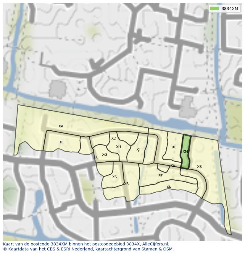 Afbeelding van het postcodegebied 3834 XM op de kaart.