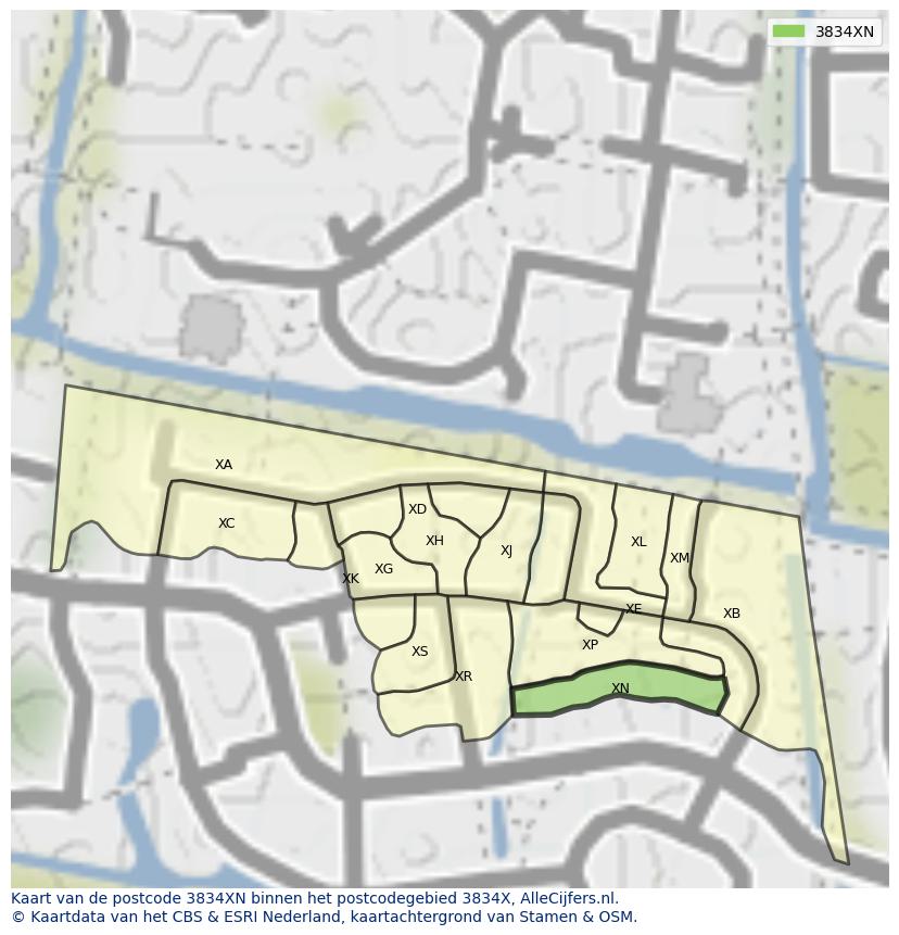 Afbeelding van het postcodegebied 3834 XN op de kaart.