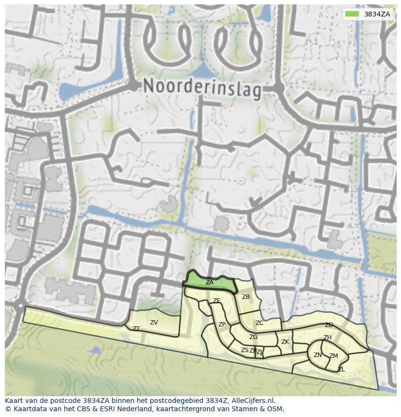 Afbeelding van het postcodegebied 3834 ZA op de kaart.